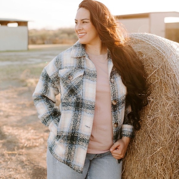 Wool Blend Plaid Oversized Button Front Shacket - Picture 1 of 5